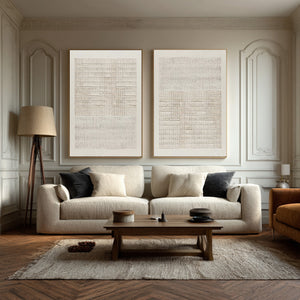 Large Neutral Textured Oil Painting Set on Canvas Modern Minimalist Wall Art for Living Room Decor