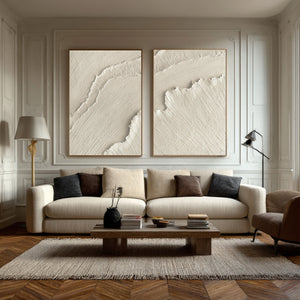 Set of 2 Large Impasto Textured White Wave Abstract Canvas Wall Art Textured Modern Art for Entryway & Bedroom Decor