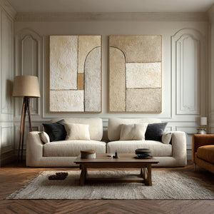 Set of 2 Large Impasto Textured Neutral Arch Abstract Canvas Wall Art Textured Modern Art for Entryway & Bedroom Decor