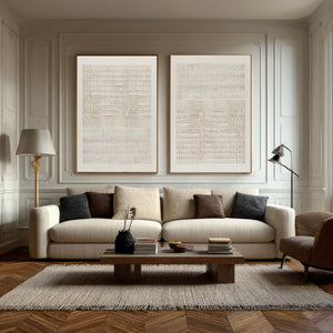 Large Neutral Textured Oil Painting Set on Canvas Modern Minimalist Wall Art for Living Room Decor