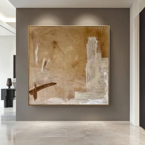Large Neutral Abstract Oil Painting Modern Beige Canvas Wall Art for Living Room Decor