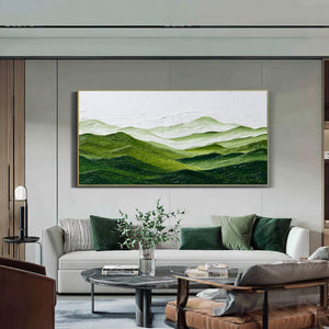 Large Green Mountain Landscape Canvas Wall Art Panoramic Nature Painting for Living Room Decor