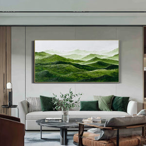 Large Abstract Green Mountain Landscape Canvas Wall Art Modern Nature Painting