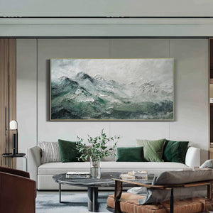 Large Contemporary Mountain Oil Painting Green Landscape Canvas Wall Art for Modern Home Decor