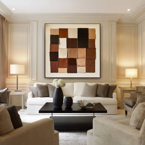 Large Textured Neutral Square Grid Art | VelraArt #CZ 011