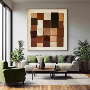 Large Textured Neutral Square Grid Art | VelraArt #CZ 011