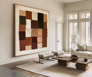 Large Textured Neutral Square Grid Art | VelraArt #CZ 011