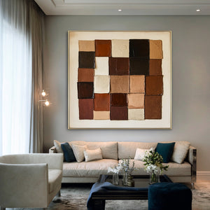 Large Textured Neutral Square Grid Art | VelraArt #CZ 011