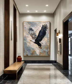 Large Vertical Textured Bald Eagle Canvas Wall Art Modern Wildlife Art for Living Room & Office