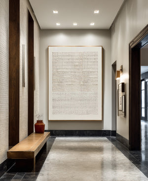Large Contemporary Neutral Textured Oil Painting Gold Framed Canvas Wall Art for Luxury Interior Decor