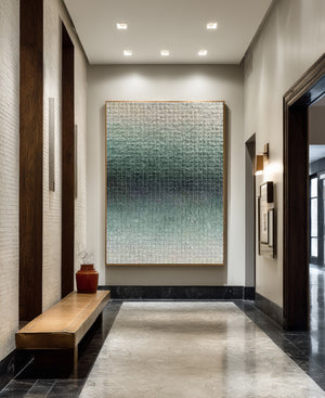 Large Modern Geometric Abstract Canvas Wall Art Textured Green Painting for Interior Decor