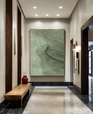 Large Textured Green Abstract Canvas Wall Art Contemporary Minimalist Painting for Home Decor