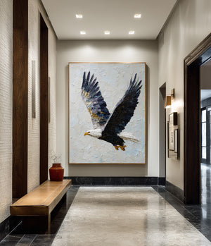Large Impasto Textured Eagle in Flight Canvas Wall Art Textured Animal Art for Entryway & Study Decor