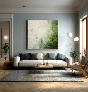Large Green Abstract Geometric Canvas Wall Art Textured Modern Painting for Living Room Decor