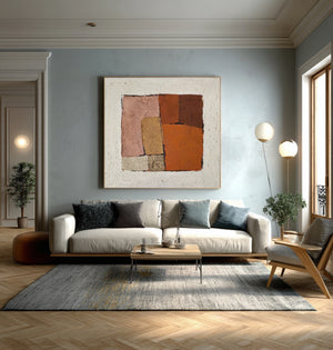 Large Earth Tone Abstract Block Canvas Wall Art Textured Modern Painting for Neutral Interior Decor