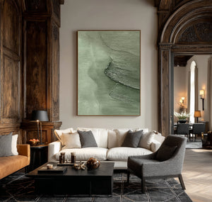Large Textured Green Abstract Canvas Wall Art Contemporary Minimalist Painting for Home Decor