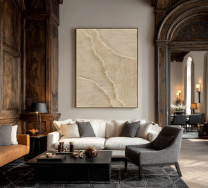 Large Vertical 3D Textured Neutral Wave Abstract Canvas Wall Art Wabi-Sabi Minimalist Art for Entryway Decor