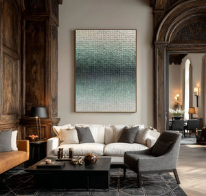 Large Modern Geometric Abstract Canvas Wall Art Textured Green Painting for Interior Decor
