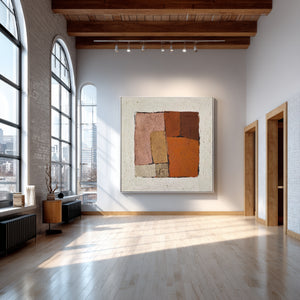 Large Earth Tone Abstract Block Canvas Wall Art Textured Modern Painting for Neutral Interior Decor
