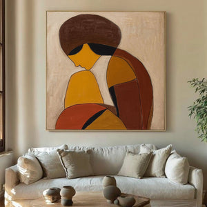 Warm Abstract Figure Painting - Neutral Wall Art | VelraArt