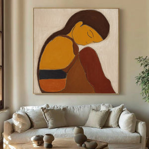 Abstract Woman Oil Painting - Warm Earth Tone Wall Art | VelraArt
