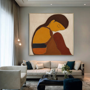 Abstract Woman Oil Painting - Warm Earth Tone Wall Art | VelraArt