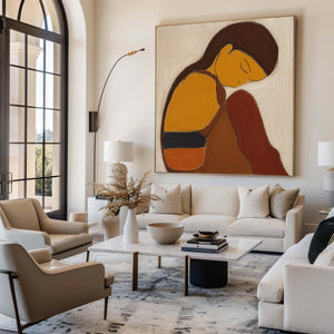 Abstract Woman Oil Painting - Warm Earth Tone Wall Art | VelraArt