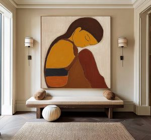 Abstract Woman Oil Painting - Warm Earth Tone Wall Art | VelraArt